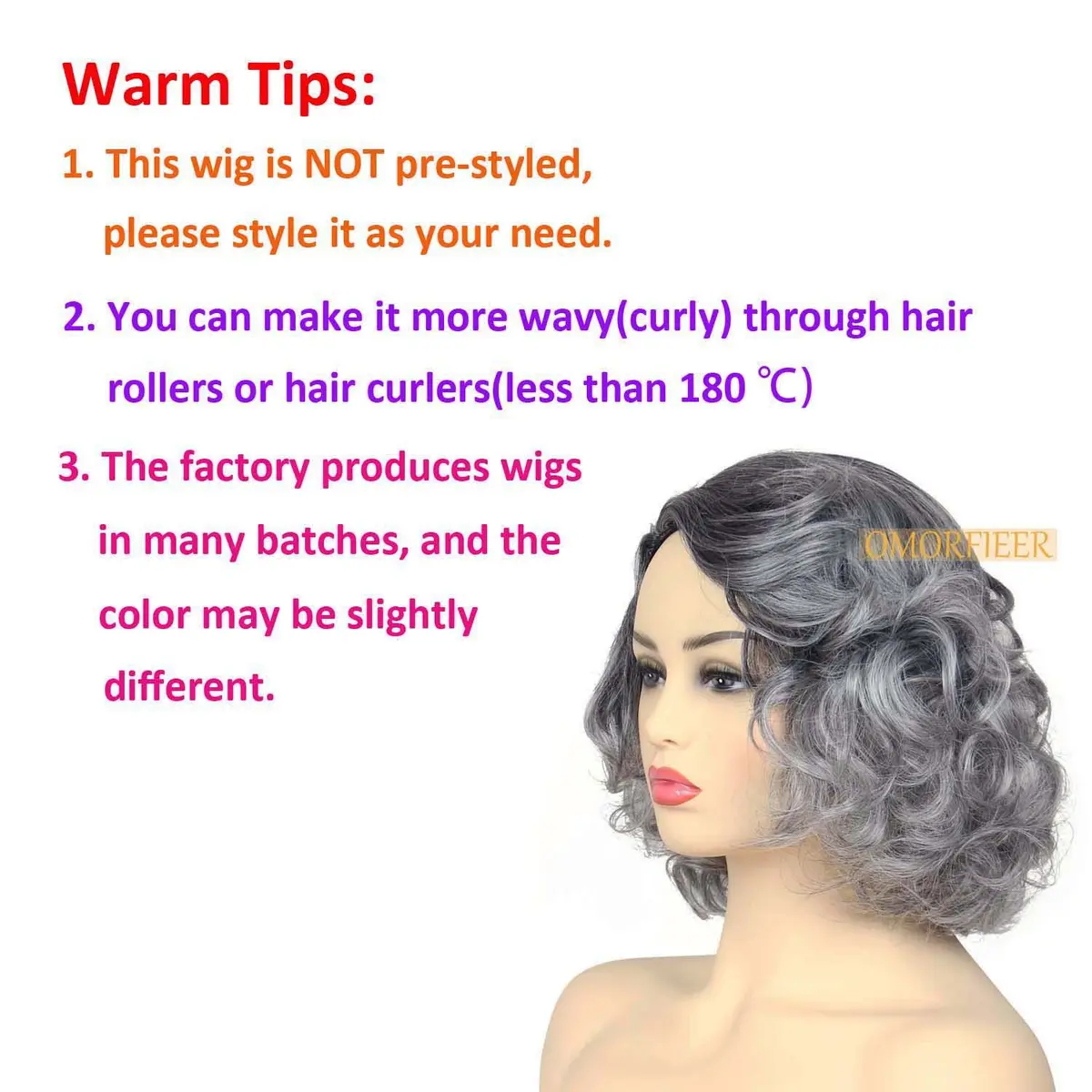 OMORFIEER Short Curly Ombre Grey Wig for Women | 35cm (14 Inch) - view 2