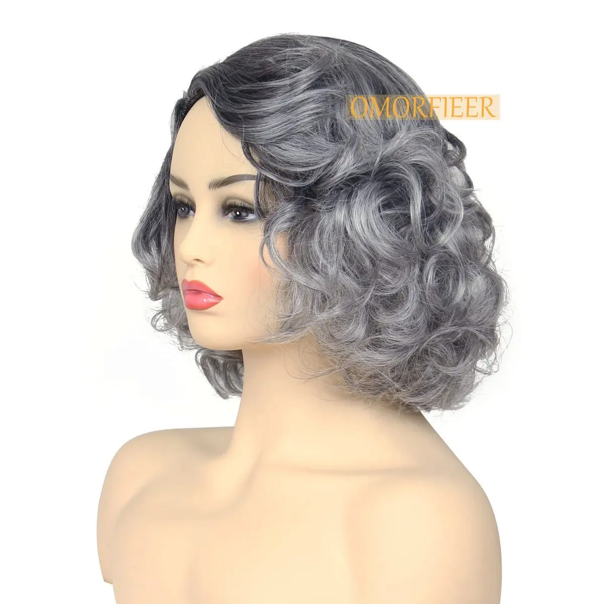 OMORFIEER Short Curly Ombre Grey Wig for Women | 35cm (14 Inch) - view 3