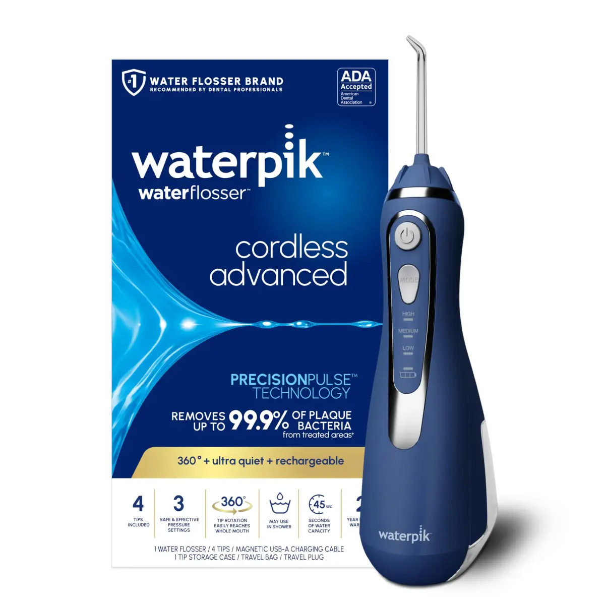 Waterpik Cordless Advanced Portable Water Flosser, Rechargeable, Blue | ADA Accepted Oral Irrigator for Gum Health - main product image
