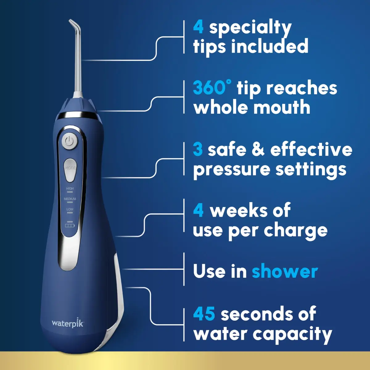 Waterpik Cordless Advanced Portable Water Flosser, Rechargeable, Blue | ADA Accepted Oral Irrigator for Gum Health - view 2
