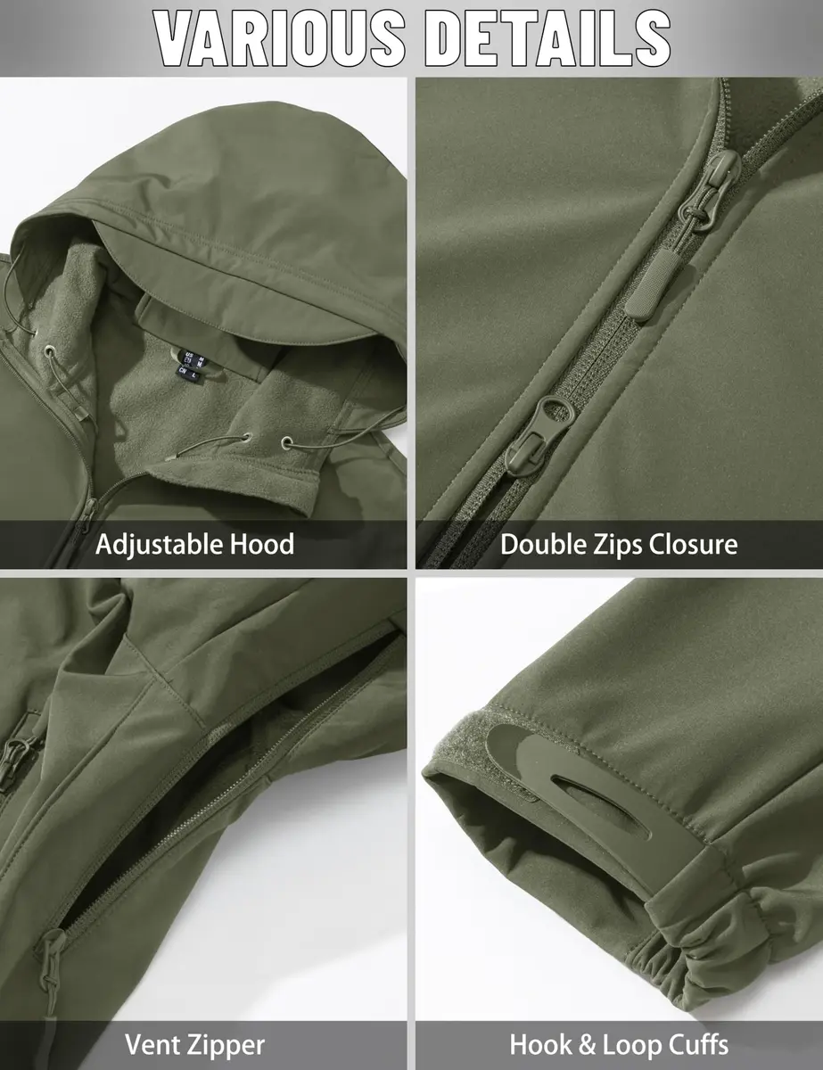 MAGCOMSEN Men's Tactical Winter Waterproof Softshell Rain Coat | 6 Pockets, Micro Fleece Lining, Windproof & Waterproof (Large, Army Green) - view 6
