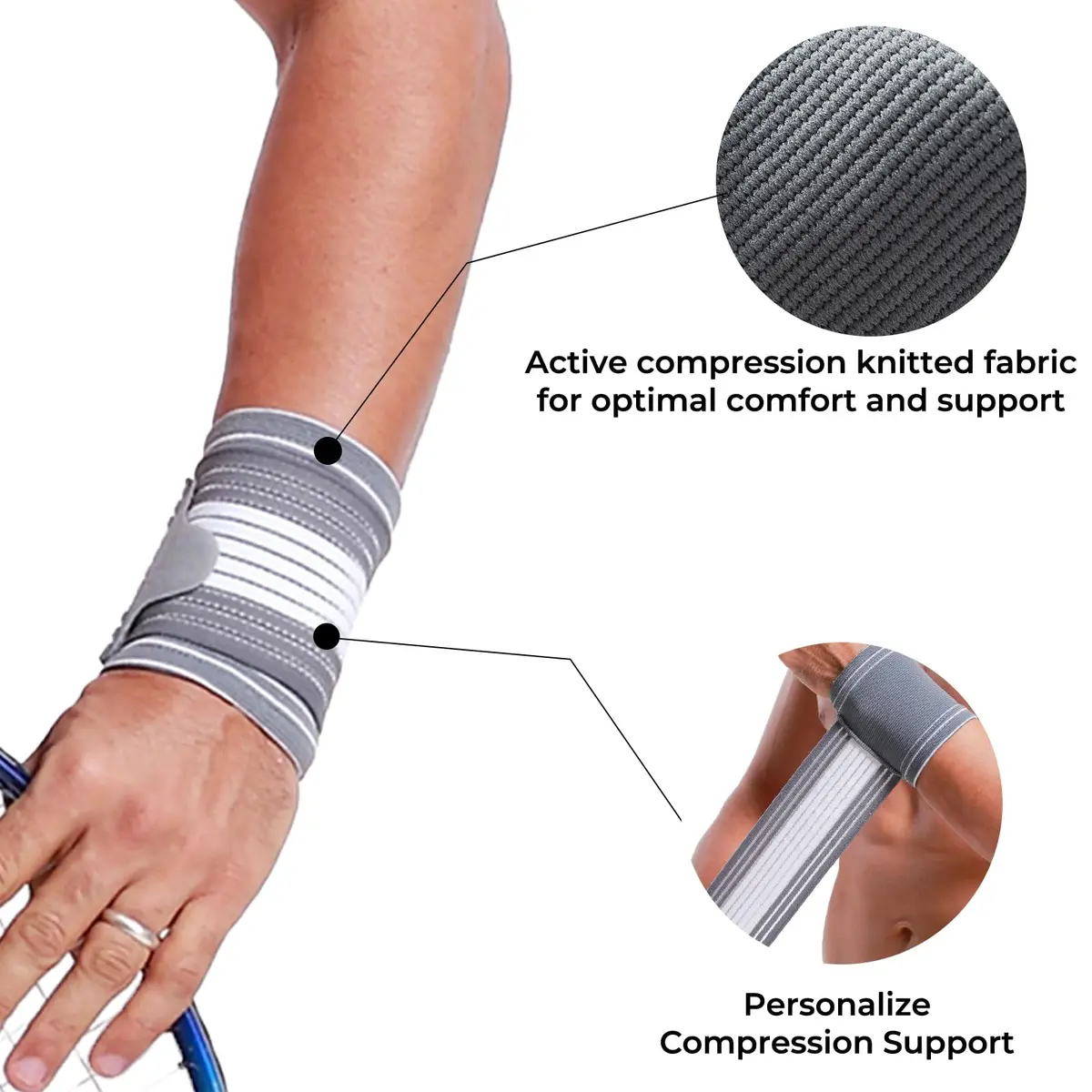 NeoTech Care Wrist Band - Adjustable Compression Strap - Elastic & Breathable Fabric - Support Sleeve for Tennis, Sports, Exercise - Men, Women, Right or Left (Gray, L) - view 5