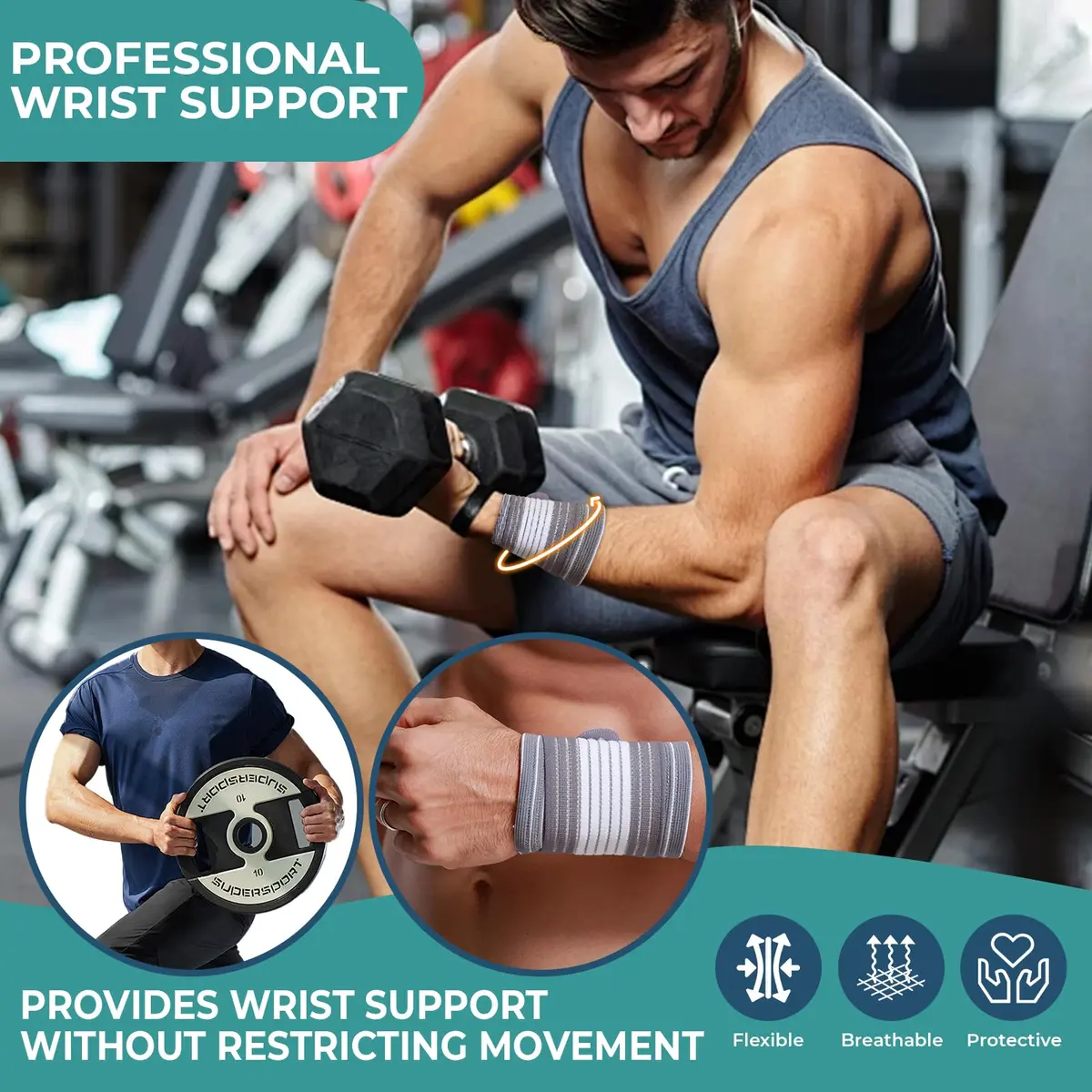 NeoTech Care Wrist Band - Adjustable Compression Strap - Elastic & Breathable Fabric - Support Sleeve for Tennis, Sports, Exercise - Men, Women, Right or Left (Gray, L) - view 8