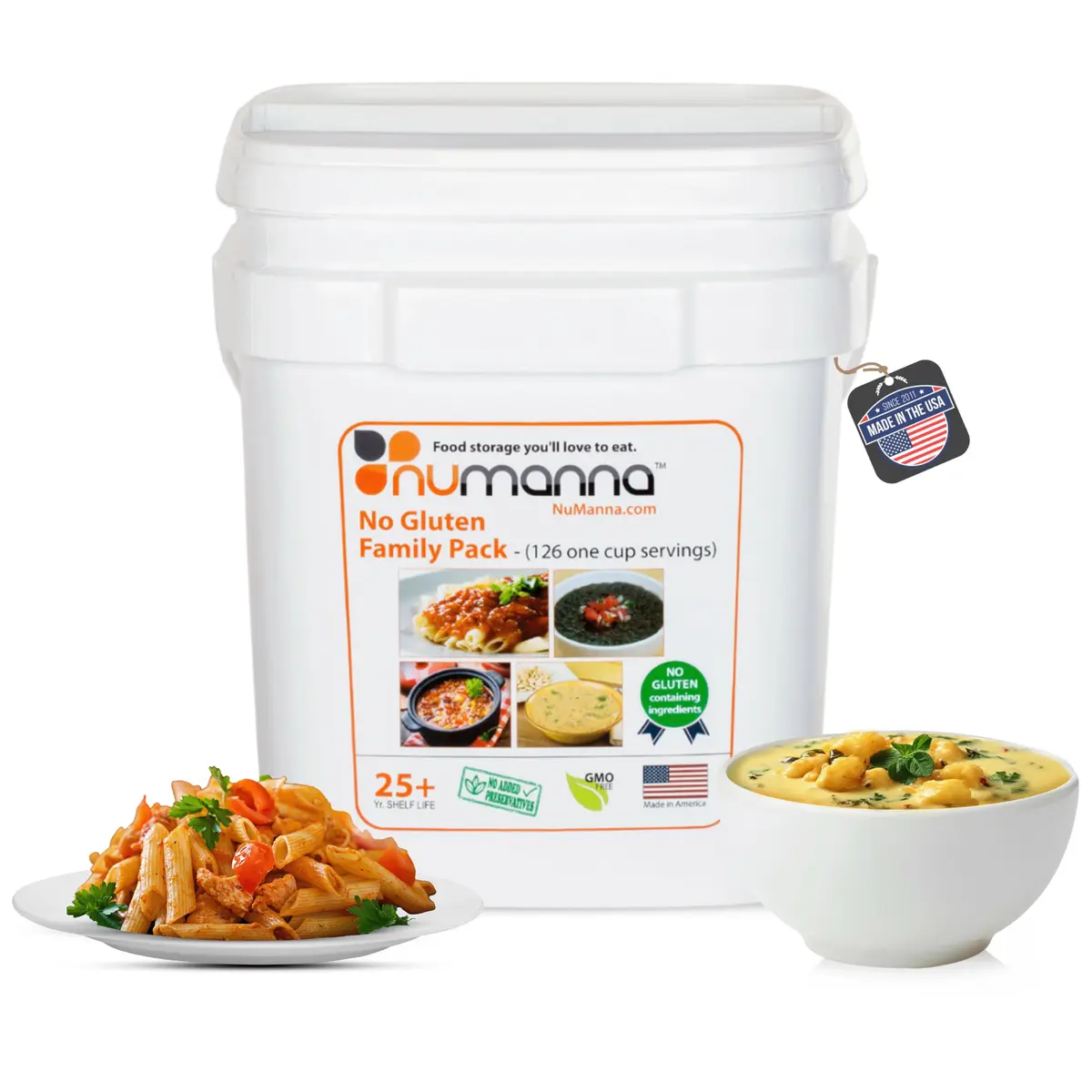 NuManna No-Gluten Family Pack Bucket 126 Servings | 25-Year Shelf Life | Emergency Food Supply, Made in USA - main product image