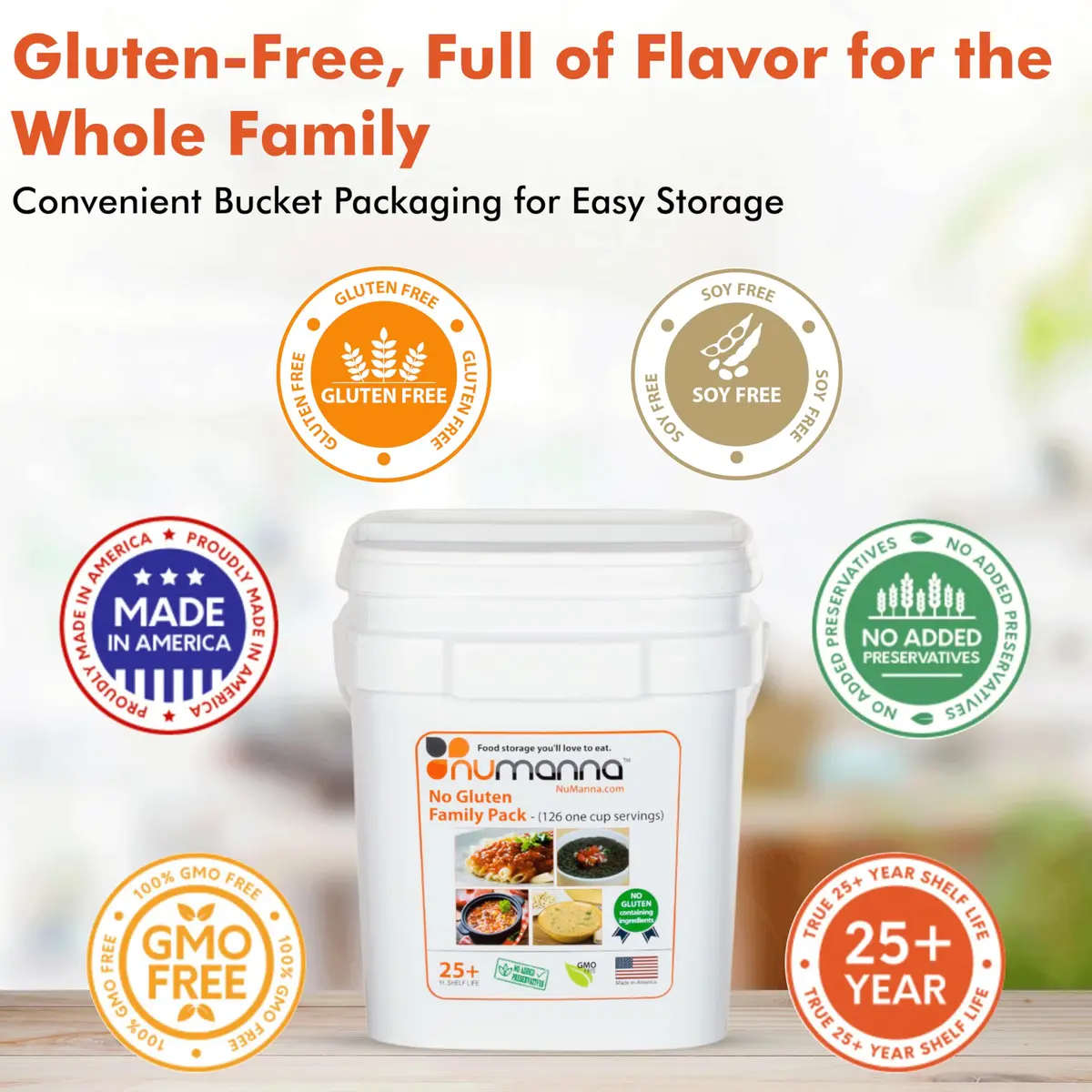 NuManna No-Gluten Family Pack Bucket 126 Servings | 25-Year Shelf Life | Emergency Food Supply, Made in USA - view 2