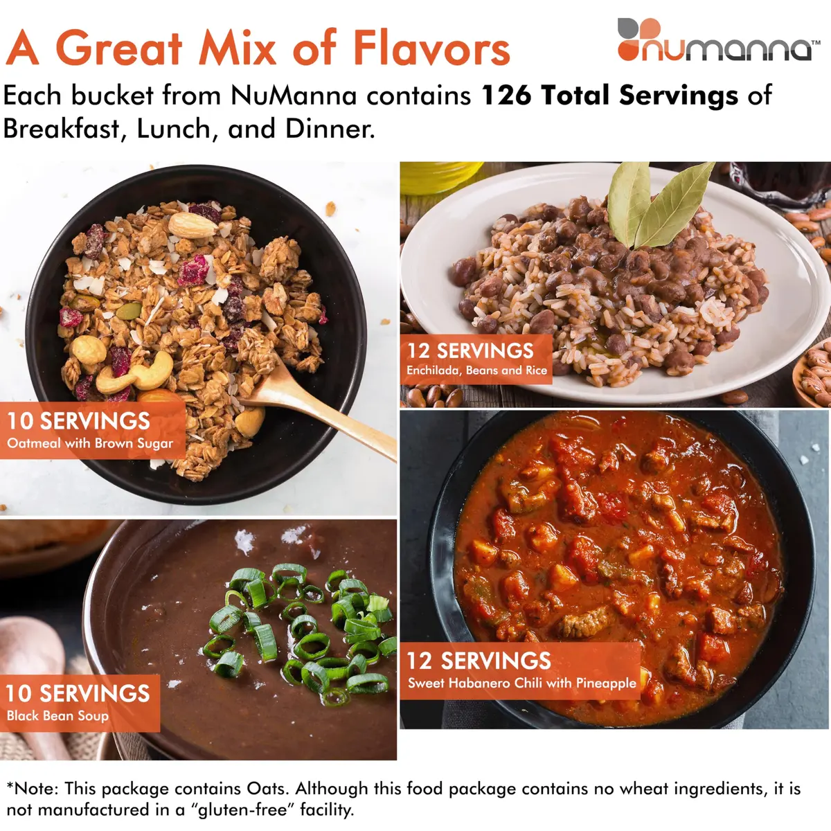NuManna No-Gluten Family Pack Bucket 126 Servings | 25-Year Shelf Life | Emergency Food Supply, Made in USA - view 3