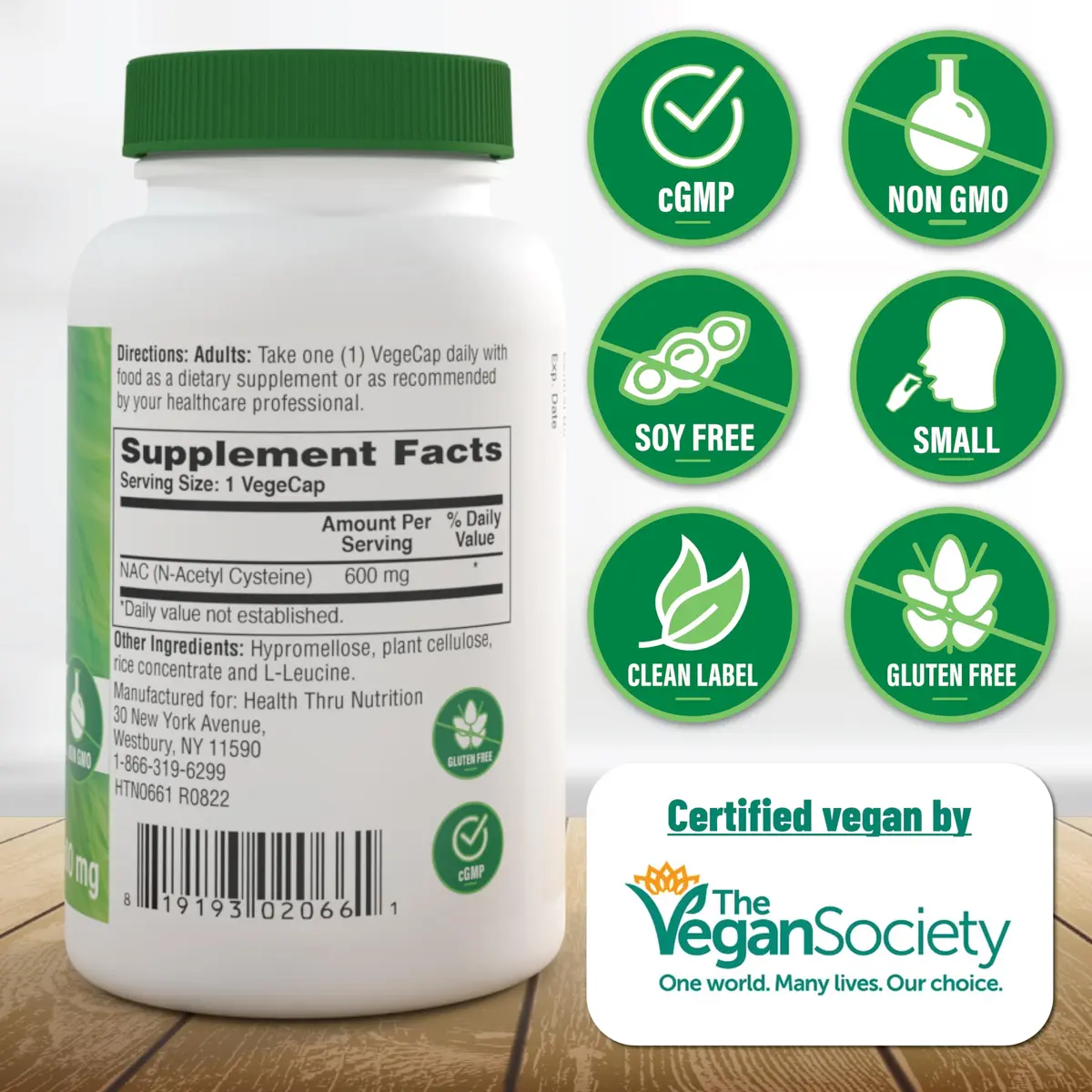 Health Thru Nutrition N-Acetyl-Cysteine 600mg | Vegan Supplement for Immunity & Liver Support - view 3