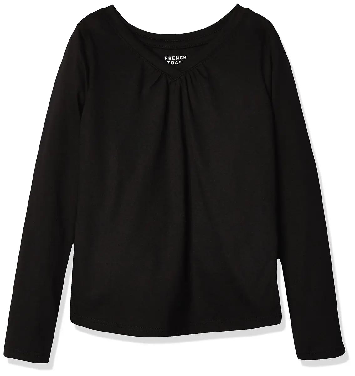 French Toast Big Girls' Long Sleeve V-Neck Tee, Black, XL (14/16) | Casual Polyblend Jersey for Daily Wear - main product image