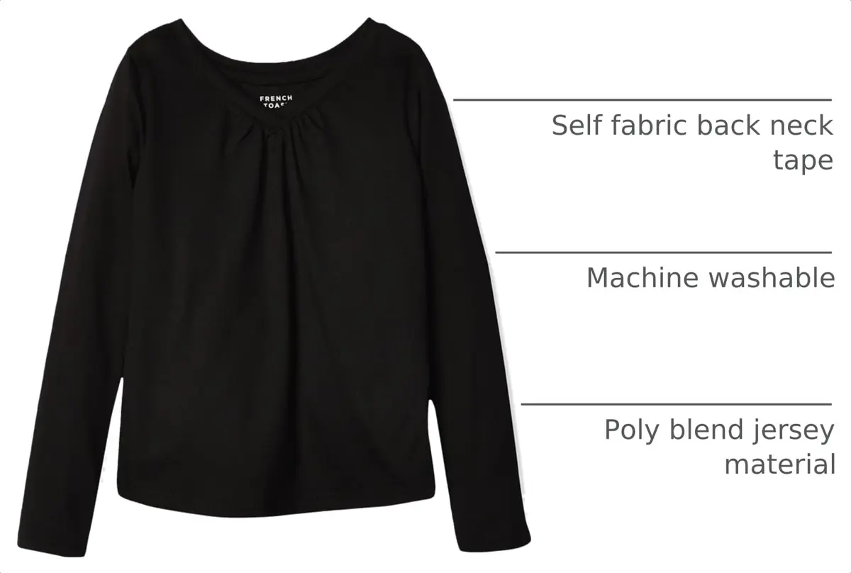 French Toast Big Girls' Long Sleeve V-Neck Tee, Black, XL (14/16) | Casual Polyblend Jersey for Daily Wear - view 4