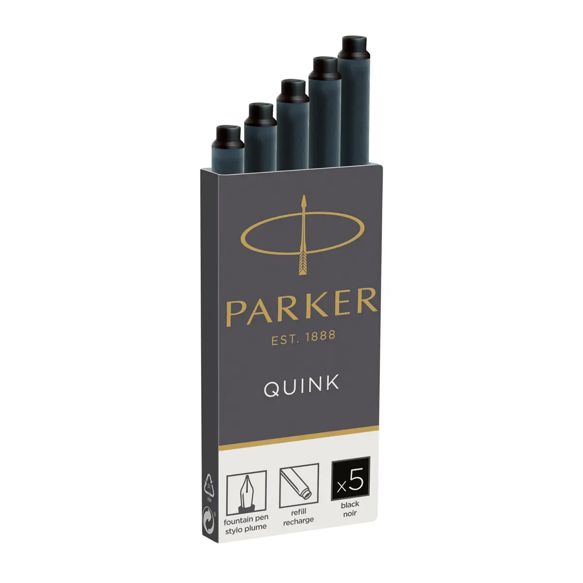 Parker Quink Fountain Pen Ink Cartridges Black, 5 Count (0.032 kg) | Smooth Ink Flow for Traditional Writing - view 6