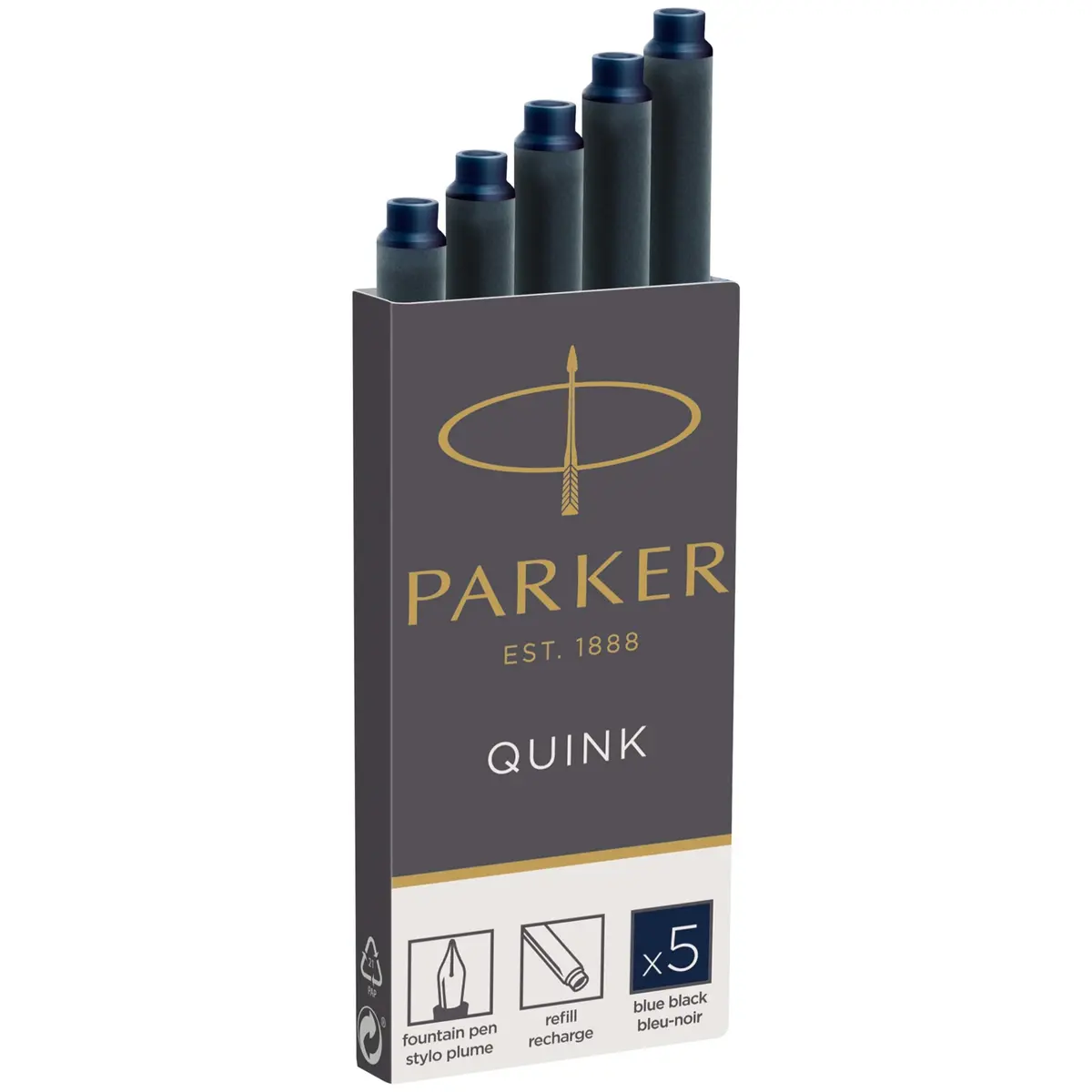 Parker Quink Fountain Pen Ink Refills Box of 5 | Smooth Blue-Black Ink Flow - main product image