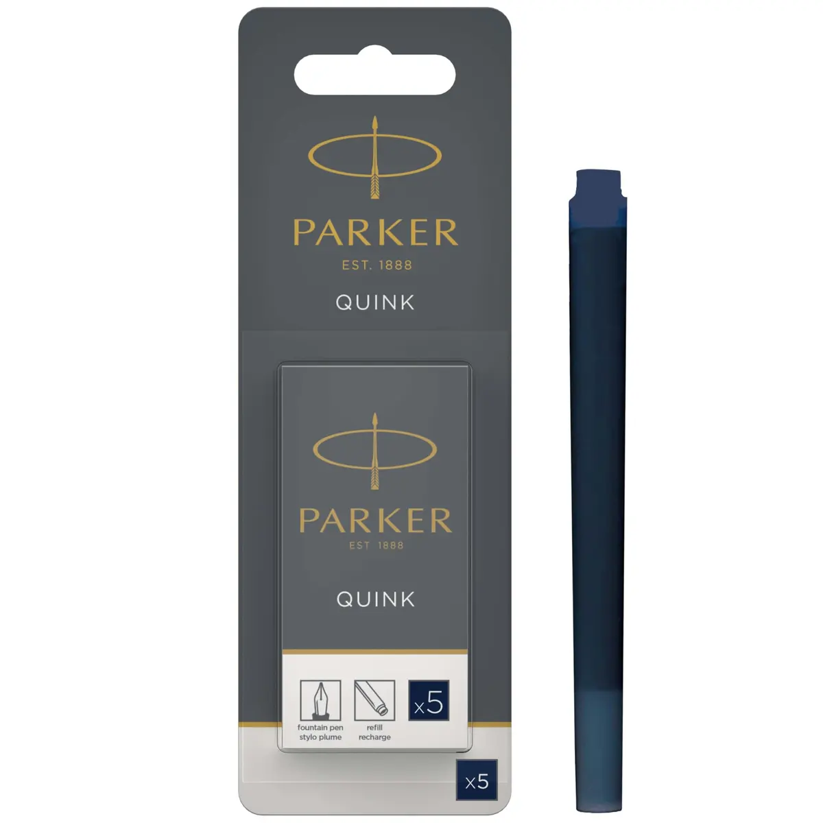 Parker Quink Fountain Pen Refill Pack of 5 Blue-Black Ink Cartridges | Smooth Ink Flow - main product image