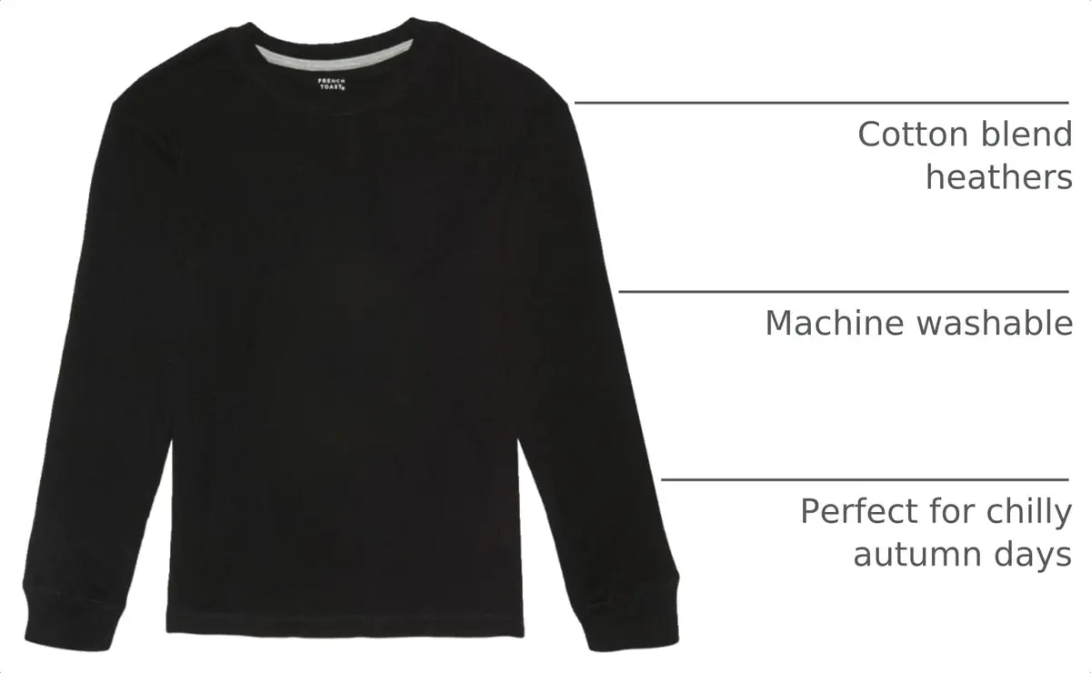 French Toast Boys Long Sleeve Thermal Waffle Tee T-Shirt Black 8 | Cozy, Breathable Cotton - view 3