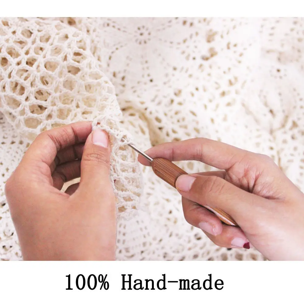 KEPSWET Cotton Handmade Crochet Lace Table Runner Beige 14x60 inch | Rustic Home Decor - view 7