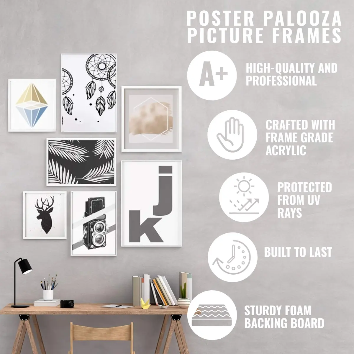 Poster Palooza 12x17 Frame Gold Ornate Whitewashed Wood | UV Acrylic, Foam Back, Hardware Included - view 7