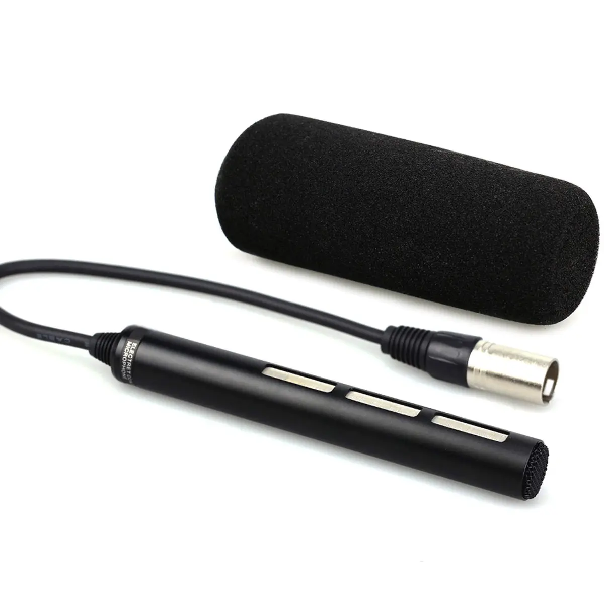 Kiorafoto Microphone for Camcorder & Camera | Directional XLR, Phantom Power, Wind Muff (22.5 in³, Black) - main product image