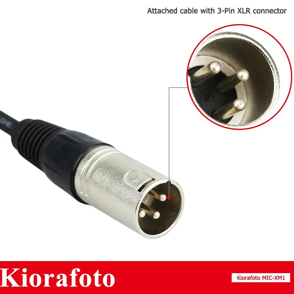 Kiorafoto Microphone for Camcorder & Camera | Directional XLR, Phantom Power, Wind Muff (22.5 in³, Black) - view 4