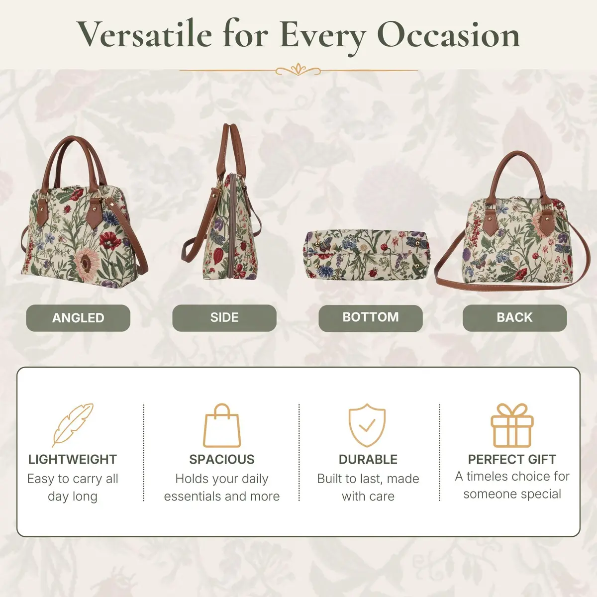 Signare Crossbody Bags for Women, Purses for Women, Zip Top, Morning Garden | Convertible, Eco-Friendly, Stylish - view 5