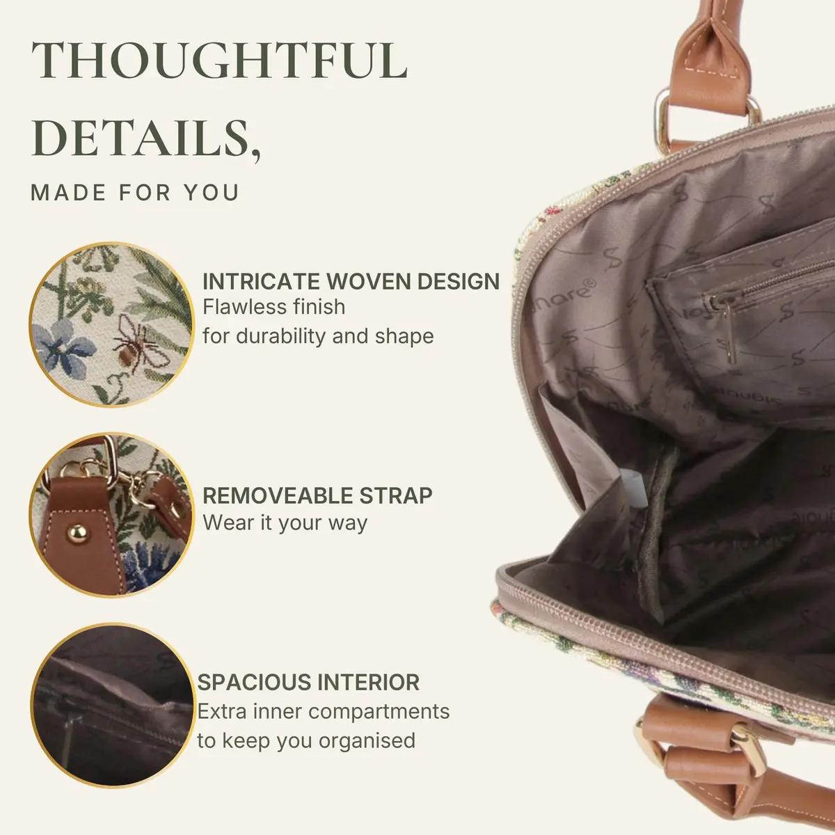 Signare Crossbody Bags for Women, Purses for Women, Zip Top, Morning Garden | Convertible, Eco-Friendly, Stylish - view 6