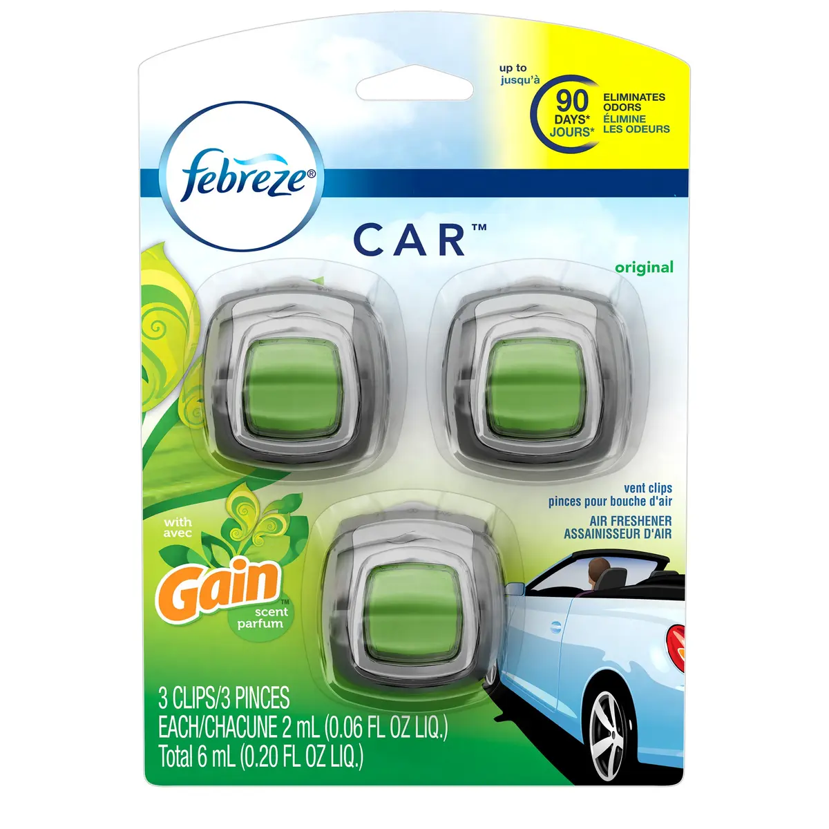 Febreze Car Vent Clip Air Freshener Gain Original 3 Pack | Odor Elimination & 30-Day Freshness Control - view 5