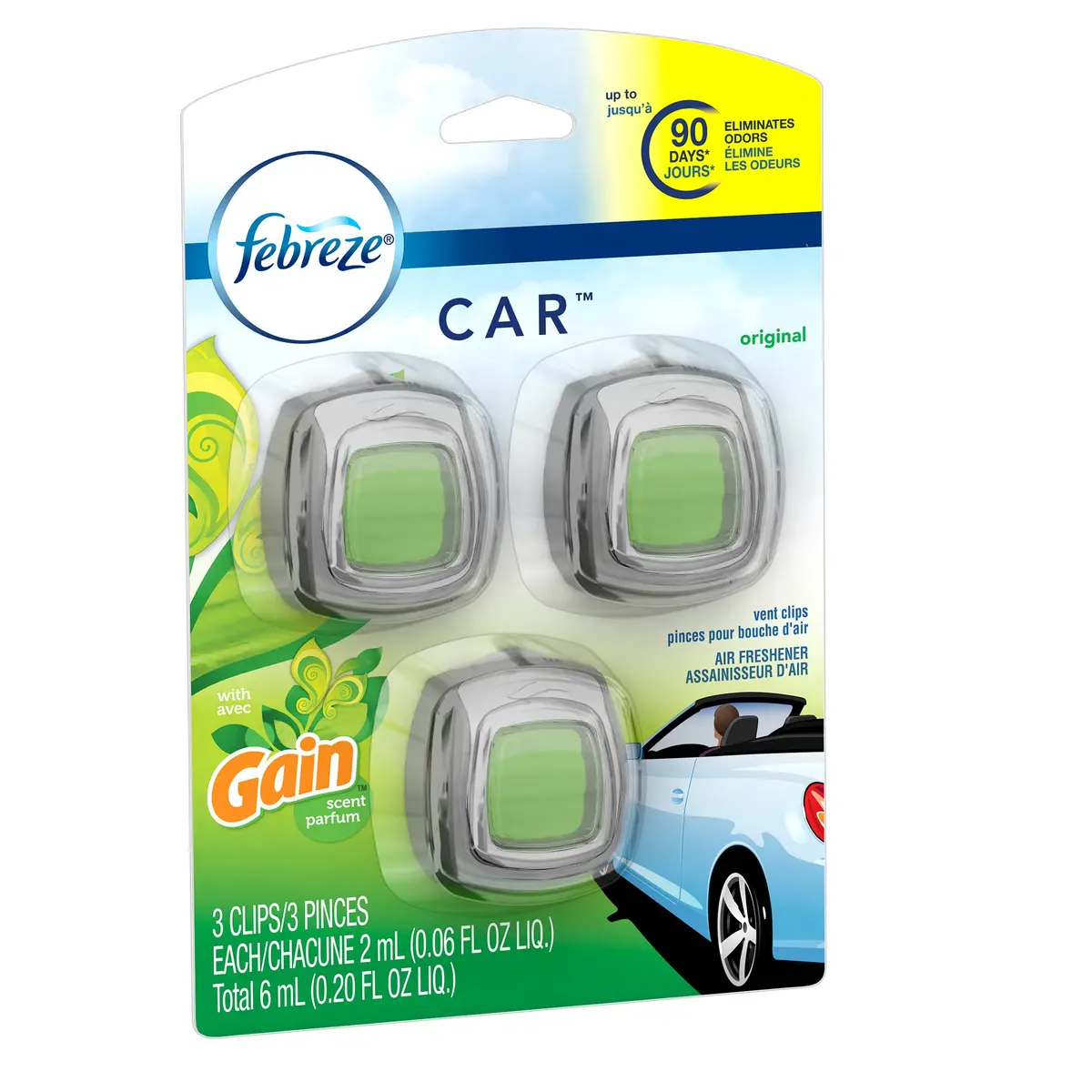 Febreze Car Vent Clip Air Freshener Gain Original 3 Pack | Odor Elimination & 30-Day Freshness Control - view 3