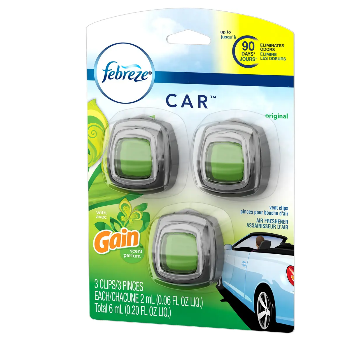 Febreze Car Vent Clip Air Freshener Gain Original 3 Pack | Odor Elimination & 30-Day Freshness Control - view 4