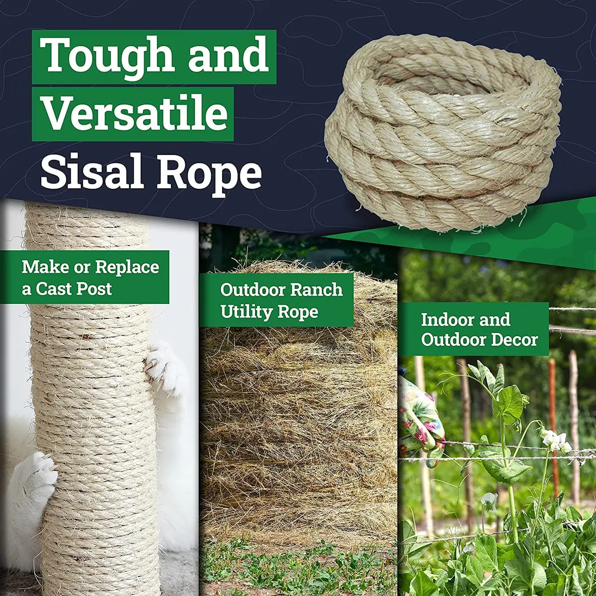 SGT KNOTS Twisted Sisal Rope 6.35mm (1/4 inch) x 15.24m (50 feet) | Natural Fiber for Crafts & DIY - view 4