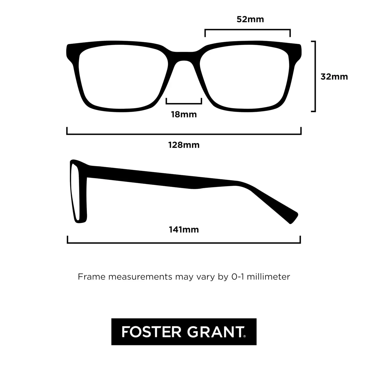 Foster Grant Paolo Rectangular Reading Glasses 59mm +1.75 | Matte Black Metal Brow & Rubberized Temples - view 4