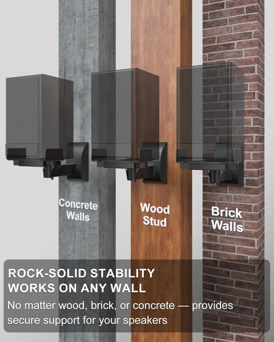 WALI Surround Sound Speaker Wall Mounts with Adjustable Swivel Tilt Angle, 2 Pack, Black | Holds Speakers up to 25kg (55 lbs) - view 8