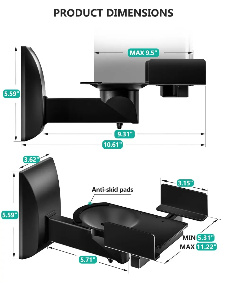 WALI Surround Sound Speaker Wall Mounts with Adjustable Swivel Tilt Angle, 2 Pack, Black | Holds Speakers up to 25kg (55 lbs) - view 9