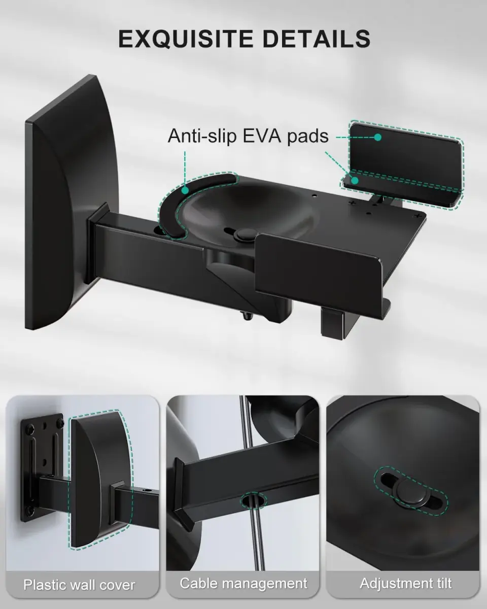 WALI Surround Sound Speaker Wall Mounts with Adjustable Swivel Tilt Angle, 2 Pack, Black | Holds Speakers up to 25kg (55 lbs) - view 2