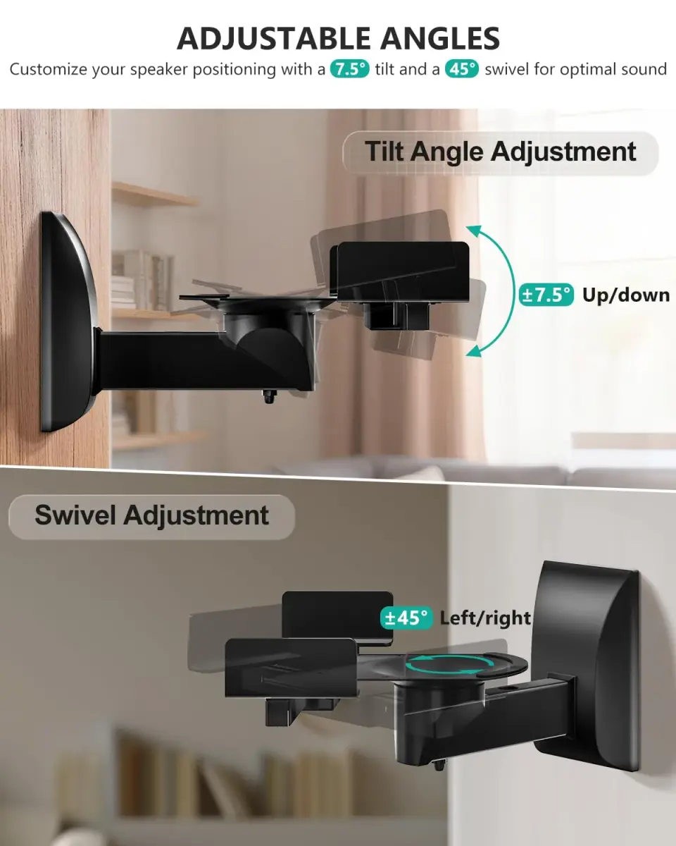 WALI Surround Sound Speaker Wall Mounts with Adjustable Swivel Tilt Angle, 2 Pack, Black | Holds Speakers up to 25kg (55 lbs) - view 4