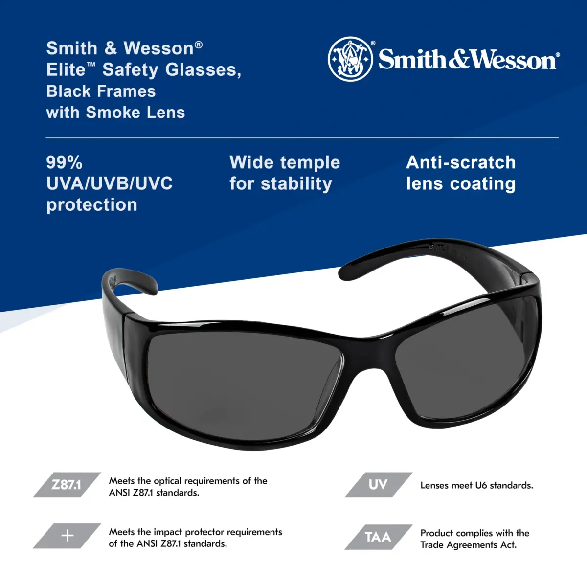 Smith & Wesson Elite Safety Glasses (21303) Smoke Lenses Black Frame | ANSI Z87.1+ Certified - view 8