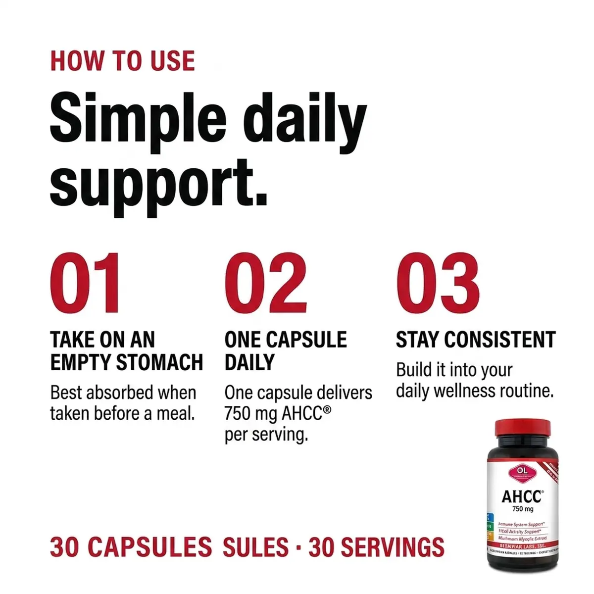 Olympian Labs Premium AHCC Supplement 750mg | Supports Immune & Liver Function, 30 Capsules - view 3