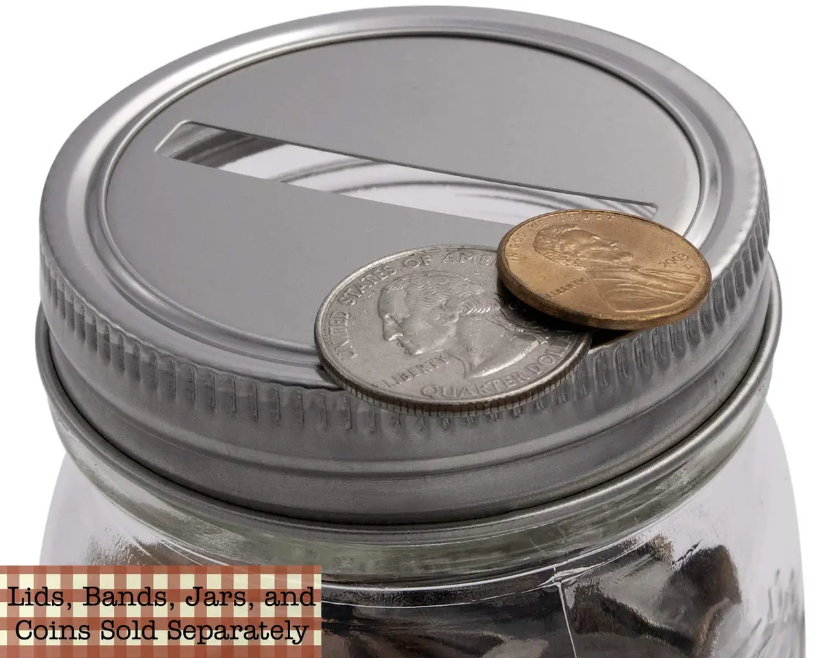 Mason Jar Lifestyle Stainless Steel Coin Slot Bank Lid Inserts Regular Mouth | Rustproof & Dishwasher Safe - view 3