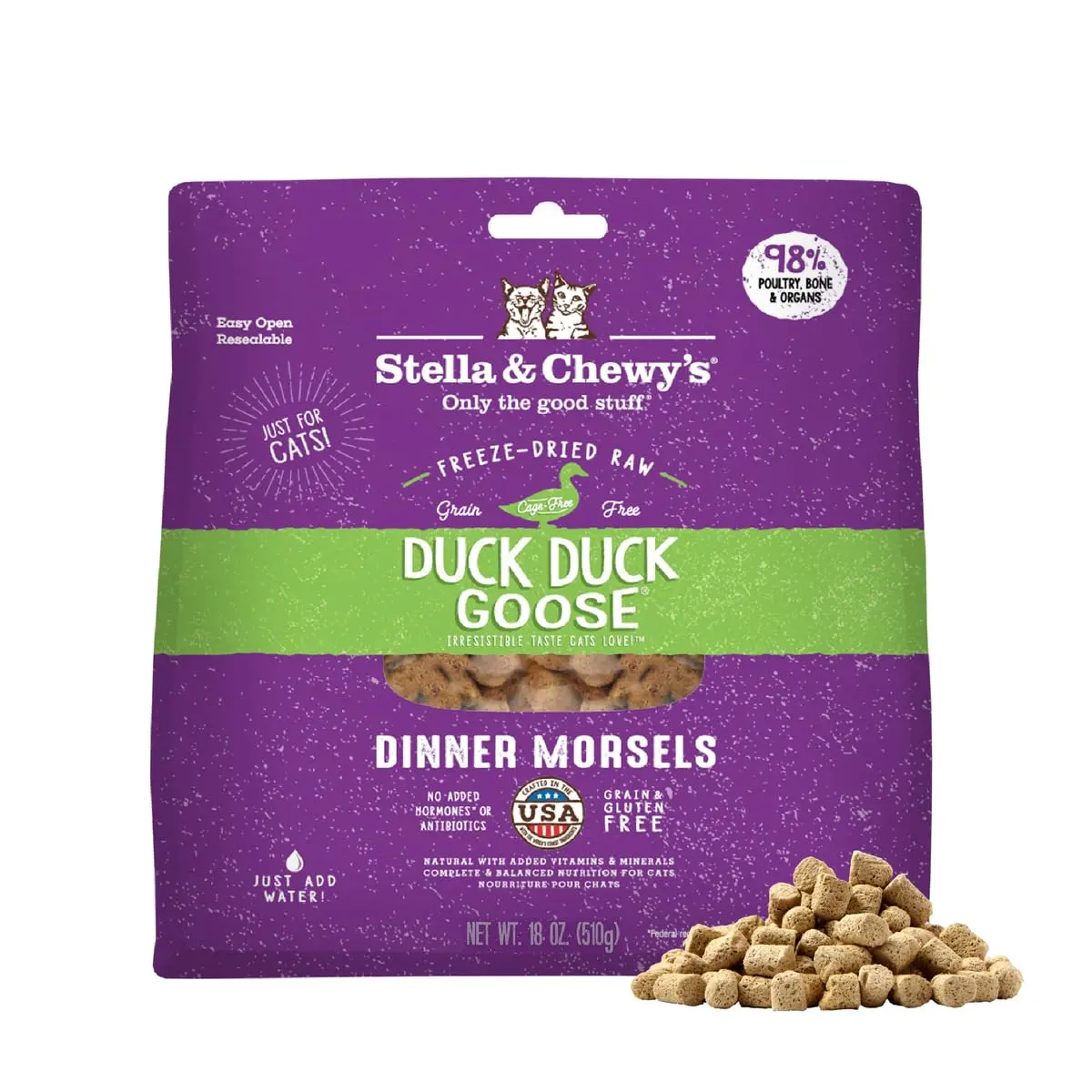 Stella & Chewy's Freeze-Dried Raw Duck & Goose Morsels for Cats & Kittens, 510 g (18 oz) | Complete & Balanced Nutrition - main product image