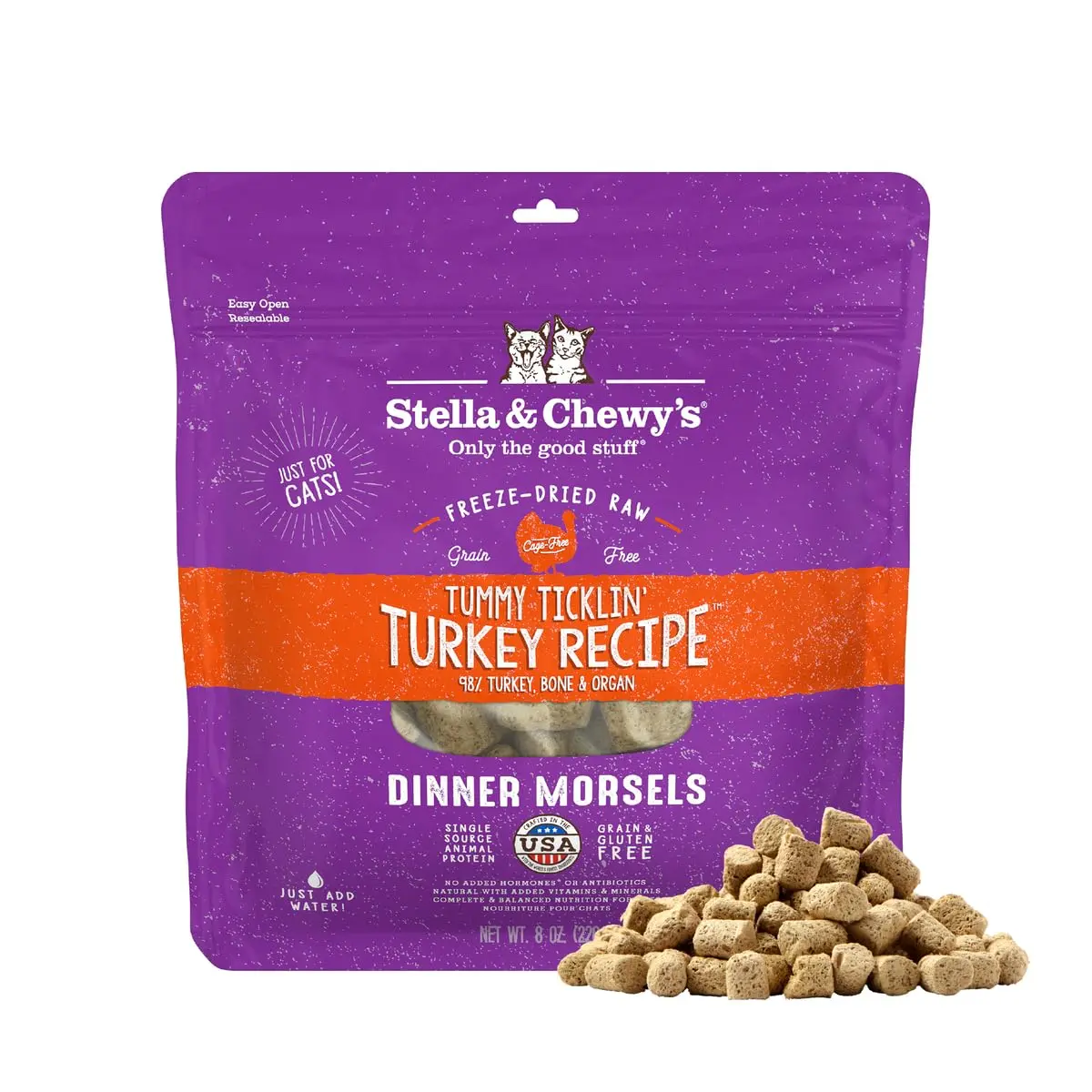 Stella & Chewy's Freeze-Dried Raw Cat Dinner Morsels Turkey Recipe 227 g (8 oz) | 98% Farm-Raised Meat & Organs - main product image
