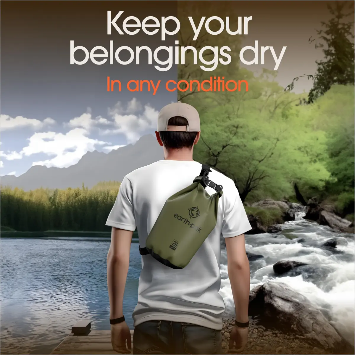 Earth Pak 10L Waterproof Dry Bag Yellow | Roll Top Dry Sack for Kayaking, Boating, Paddleboarding - view 8