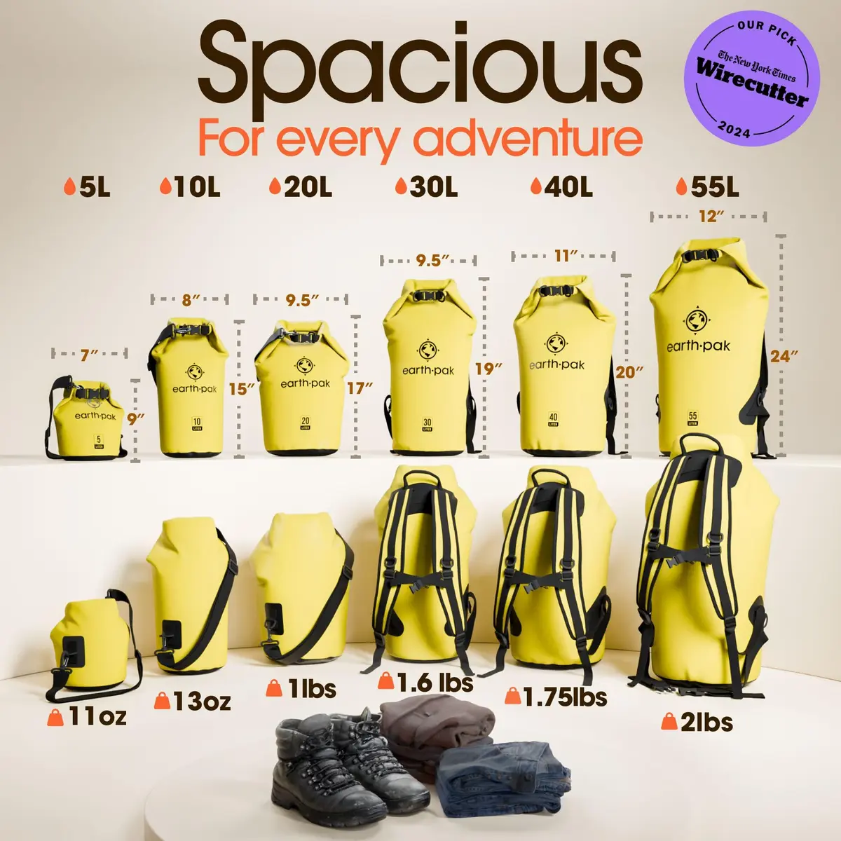 Earth Pak 10L Waterproof Dry Bag Yellow | Roll Top Dry Sack for Kayaking, Boating, Paddleboarding - view 2