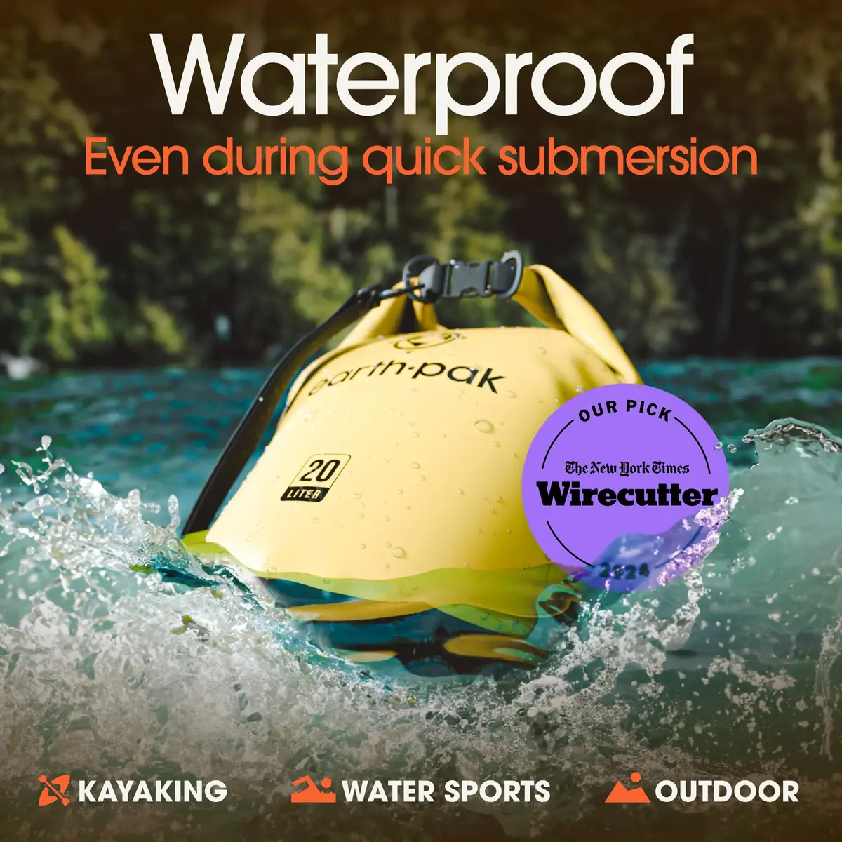 Earth Pak 10L Waterproof Dry Bag Yellow | Roll Top Dry Sack for Kayaking, Boating, Paddleboarding - view 3