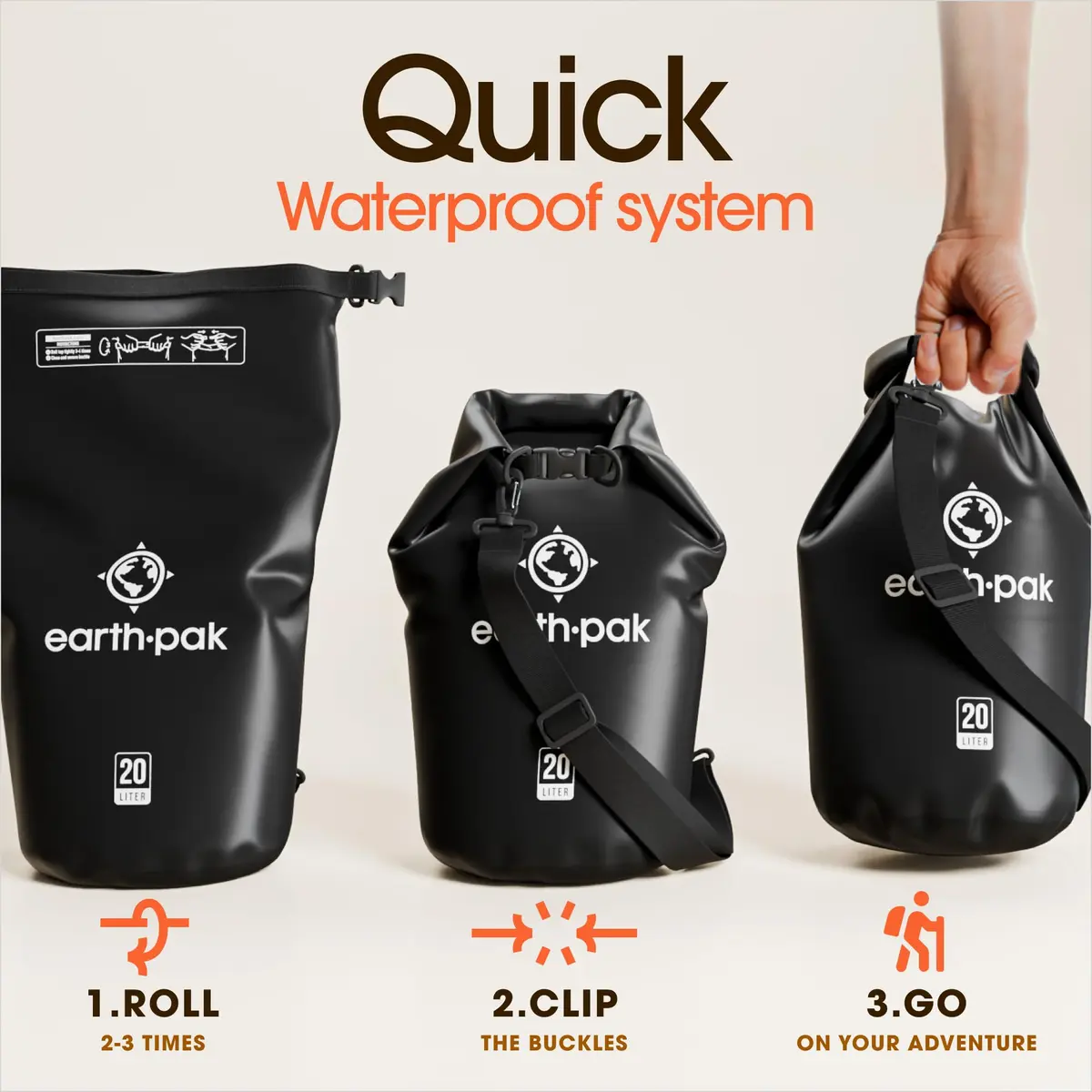 Earth Pak 20L Waterproof Dry Bag Roll Top Sack | 20L (0.7 cu ft) - view 5