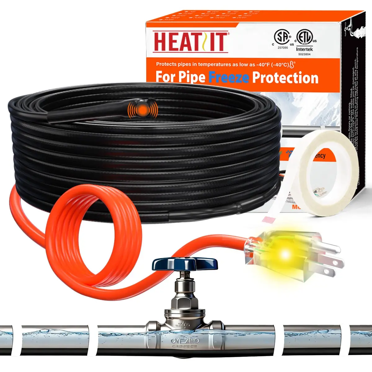 HEATIT 9FT Water Pipe Heat Tape | 120V, 7W/ft, CSA & ETL Certified, Easy Install, Safe & Durable (70-120 chars) - main product image