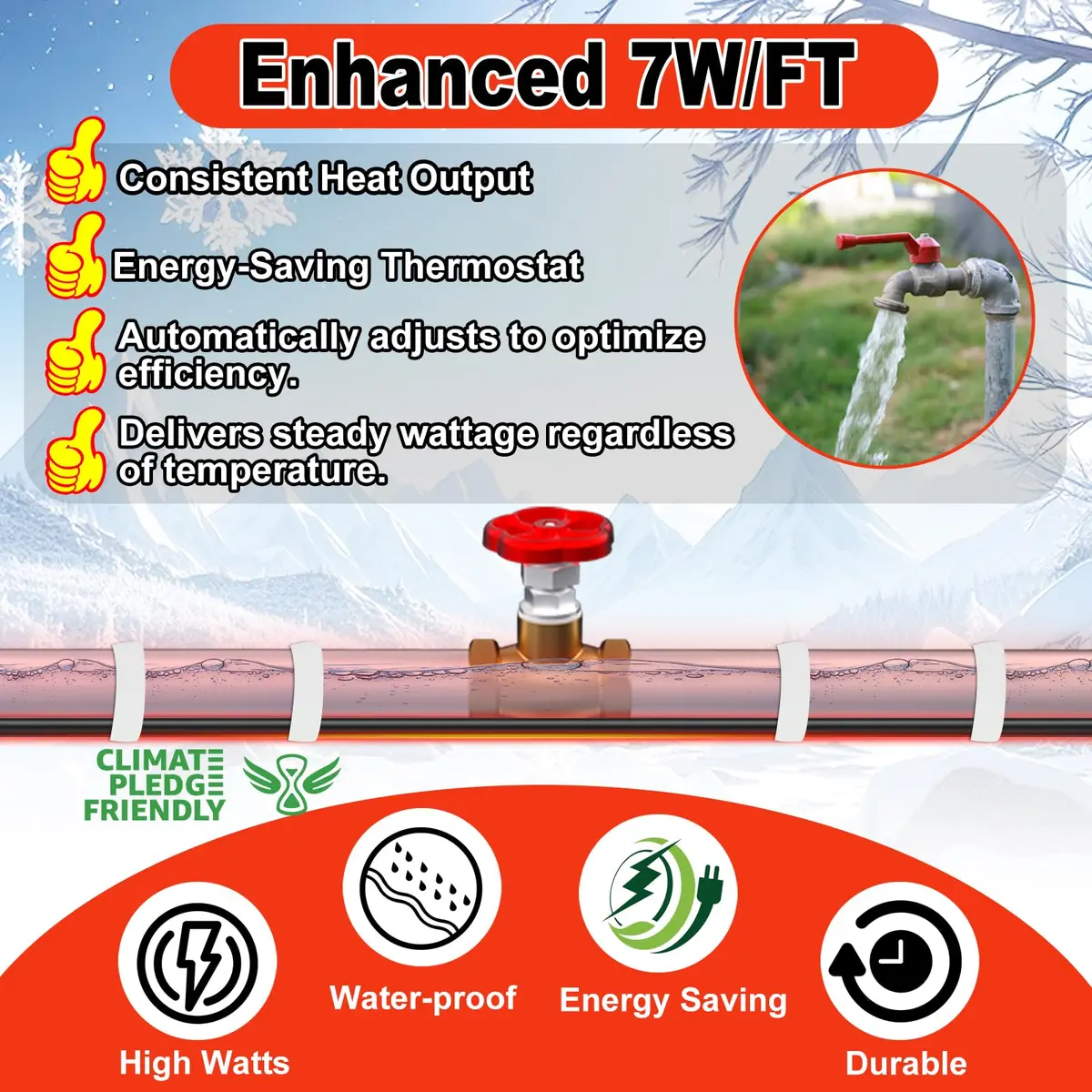 HEATIT 9FT Water Pipe Heat Tape | 120V, 7W/ft, CSA & ETL Certified, Easy Install, Safe & Durable (70-120 chars) - view 5