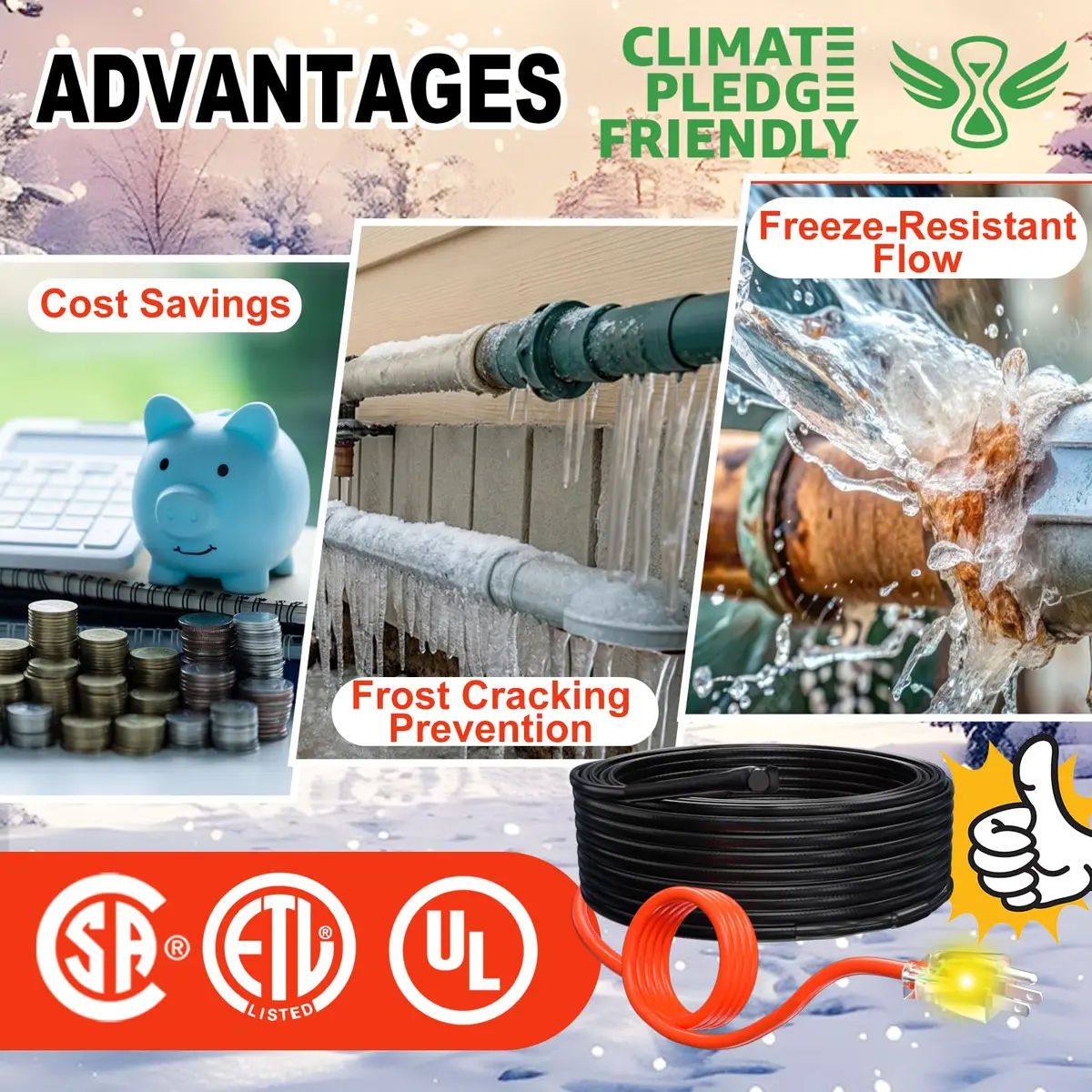 HEATIT 9FT Water Pipe Heat Tape | 120V, 7W/ft, CSA & ETL Certified, Easy Install, Safe & Durable (70-120 chars) - view 9