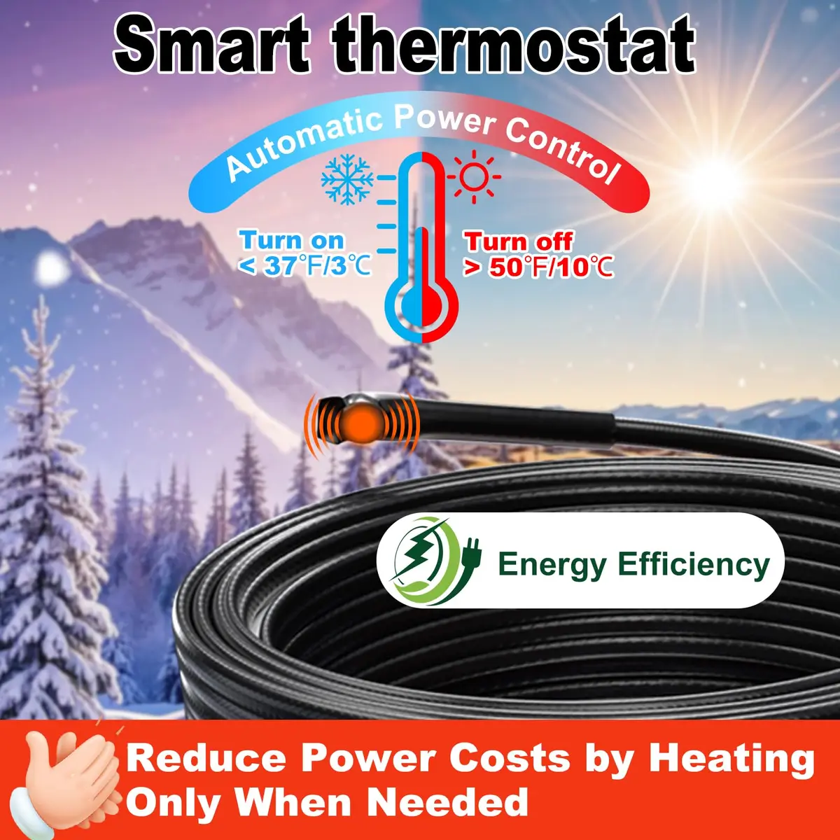 HEATIT 9FT Water Pipe Heat Tape | 120V, 7W/ft, CSA & ETL Certified, Easy Install, Safe & Durable (70-120 chars) - view 3