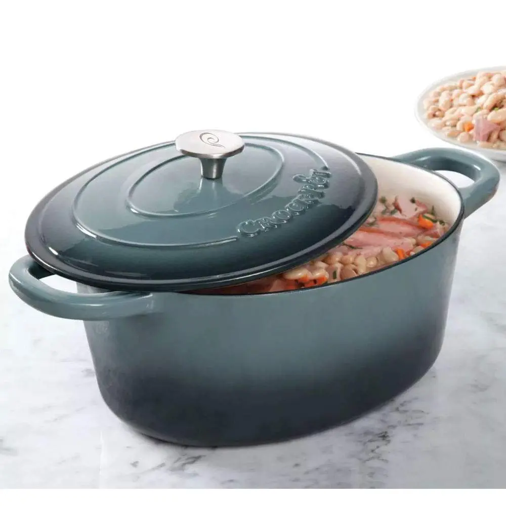 Crock-Pot Artisan 7-Quart Oval Enameled Cast Iron Dutch Oven – Slate Gray, Heavy-Duty Cookware for Slow Cooking, Roasting, Baking with Lid - view 2