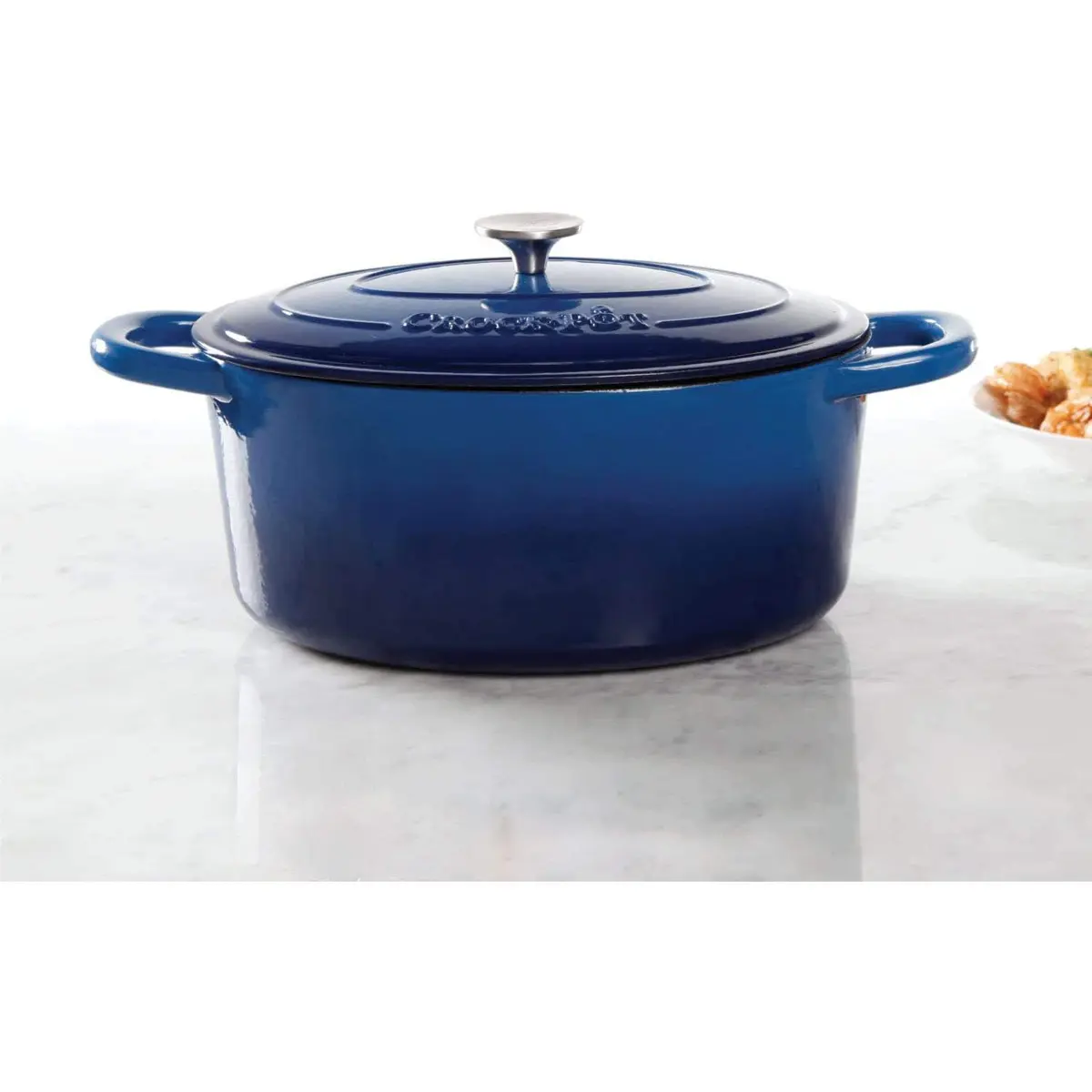 Crock-Pot Artisan 7-Quart Oval Enameled Cast Iron Dutch Oven – Sapphire Blue, Heavy-Duty Cookware for Slow Cooking, Roasting, Baking with Lid - view 2