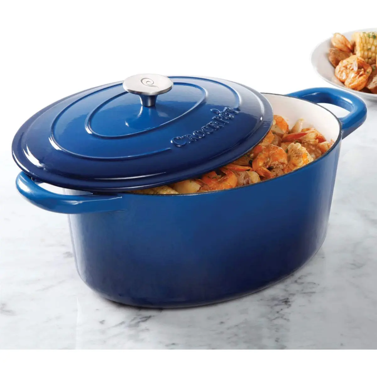 Crock-Pot Artisan 7-Quart Oval Enameled Cast Iron Dutch Oven – Sapphire Blue, Heavy-Duty Cookware for Slow Cooking, Roasting, Baking with Lid - view 3
