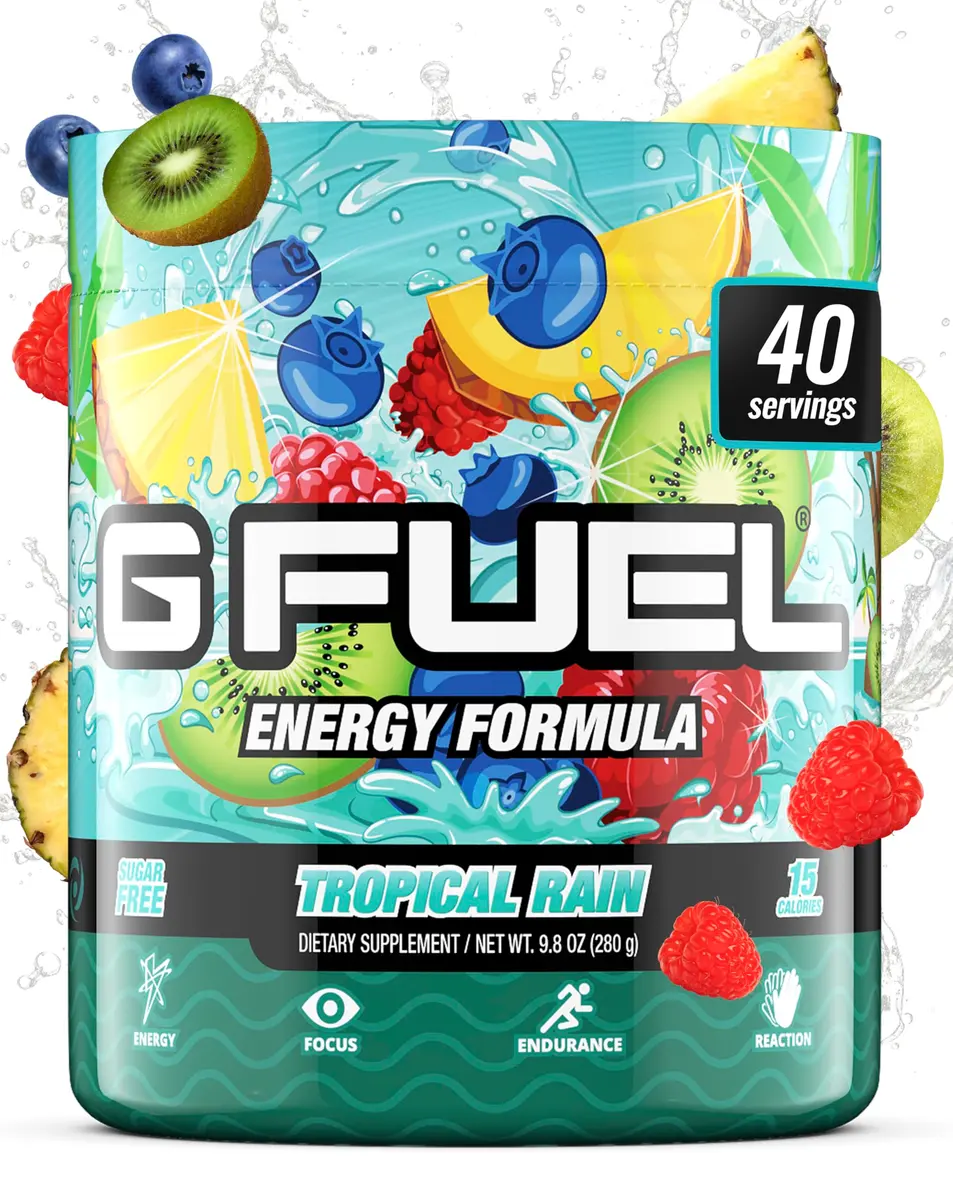 G Fuel Tropical Rain Energy Drink Powder 9.8oz | Sugar-Free Focus & Vitamins for Gaming & Fitness - main product image