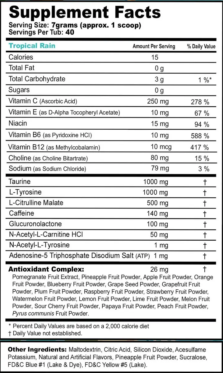 G Fuel Tropical Rain Energy Drink Powder 9.8oz | Sugar-Free Focus & Vitamins for Gaming & Fitness - view 6